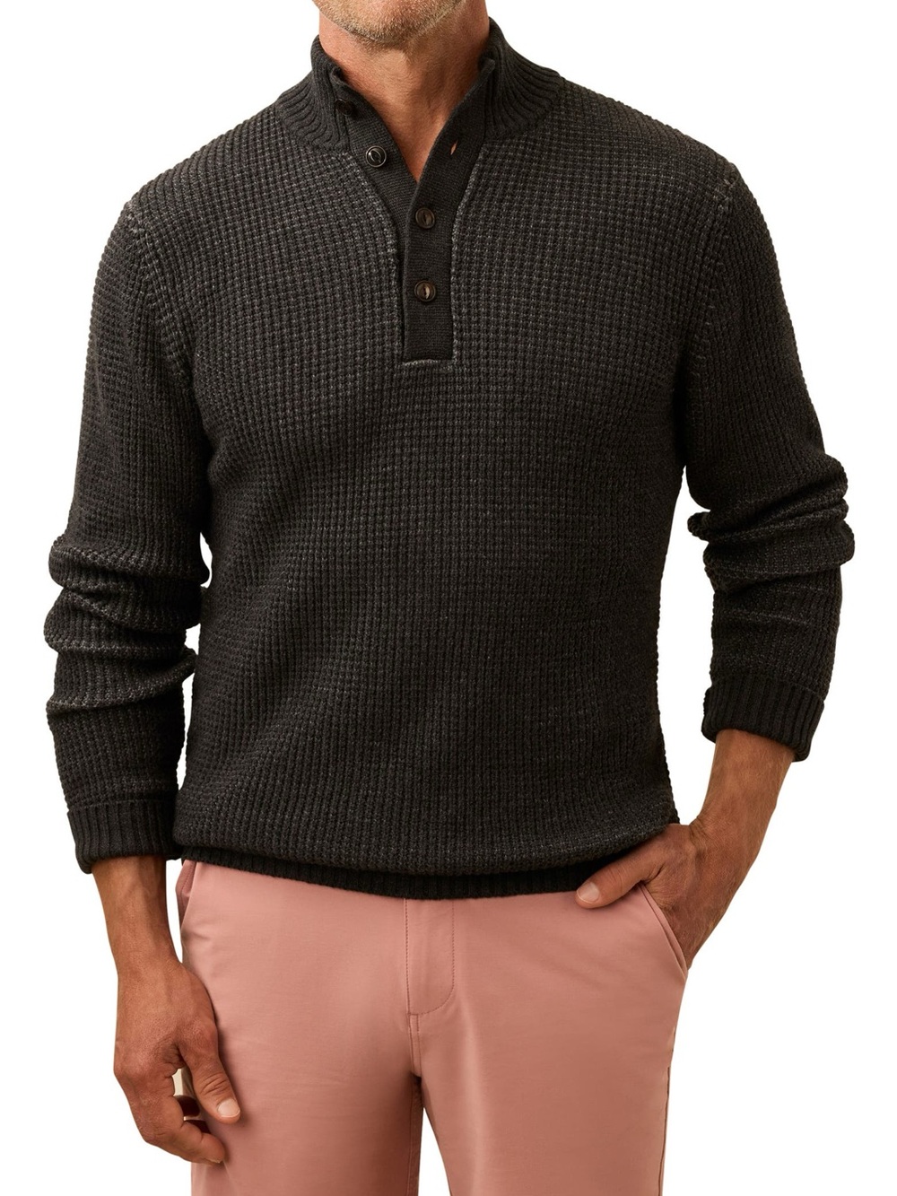 Faherty Cashmere Organic Cotton Quarter Button Sweater Graphite Night XXL NWT